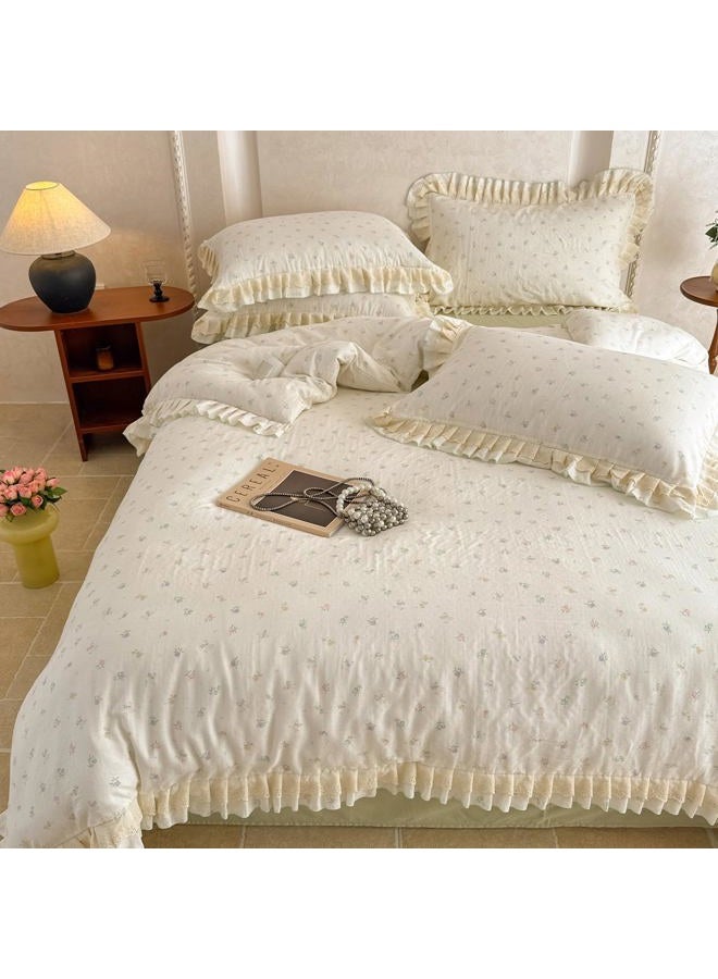 VM VOUGEMARKET 3-Piece Flower Ruffle Duvet Cover Set Twin,Cottagecore Botanical Duvet Cover with Lace Trim,Double-Layer Gauze Cotton Bedding Set,Soft,Breathable & Lightweight for Girls-68 x86 - Image 2