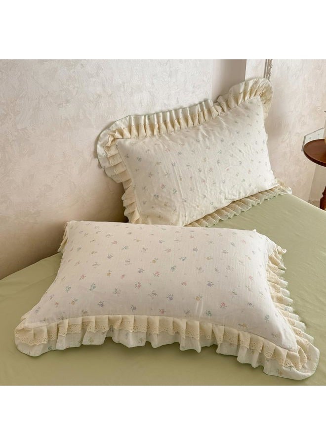 VM VOUGEMARKET 3-Piece Flower Ruffle Duvet Cover Set Twin,Cottagecore Botanical Duvet Cover with Lace Trim,Double-Layer Gauze Cotton Bedding Set,Soft,Breathable & Lightweight for Girls-68 x86 - Image 5