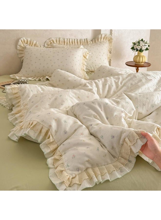 VM VOUGEMARKET 3-Piece Flower Ruffle Duvet Cover Set Twin,Cottagecore Botanical Duvet Cover with Lace Trim,Double-Layer Gauze Cotton Bedding Set,Soft,Breathable & Lightweight for Girls-68 x86 - Image 4