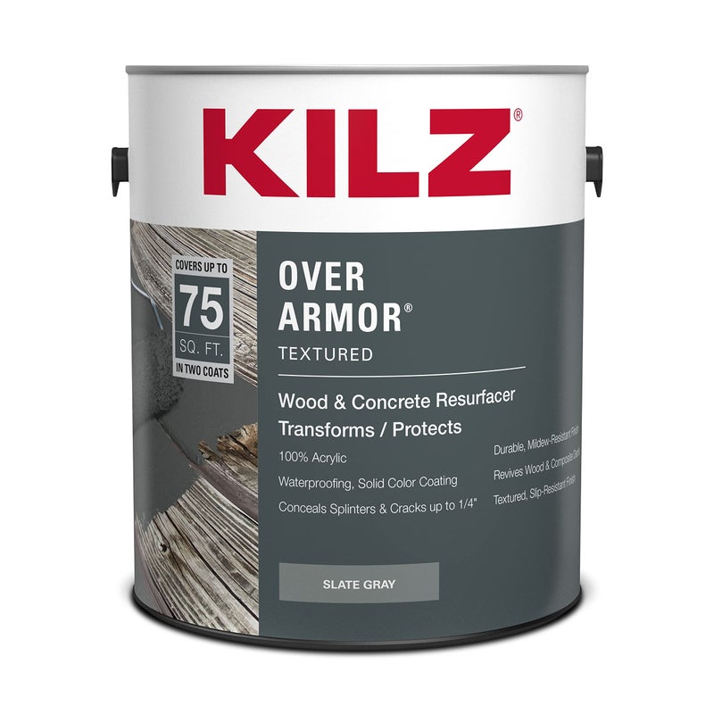 KILZ Over Armor Wood & Concrete Resurfacer, Exterior, Textured, Slate Gray, 1 Gallon - Image 1