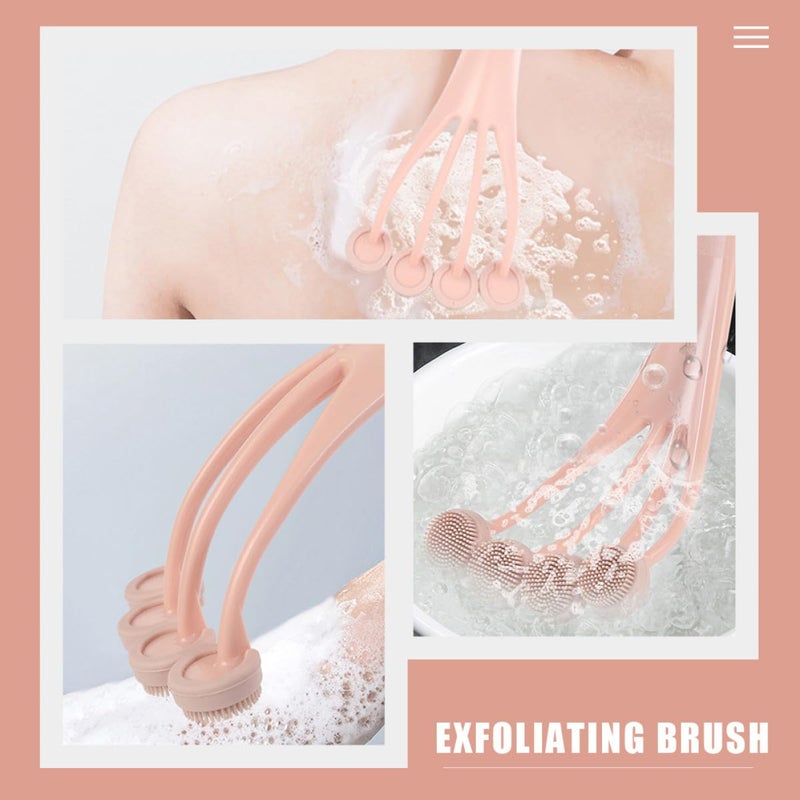 Long Handle Pink Silicone Back Brush Exfoliating Scrubber Shower Bath Accessories - Image 5