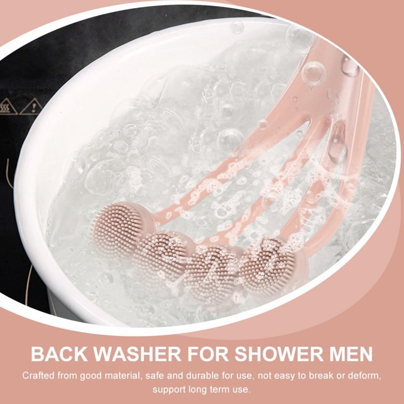 Long Handle Pink Silicone Back Brush Exfoliating Scrubber Shower Bath Accessories - Image 4