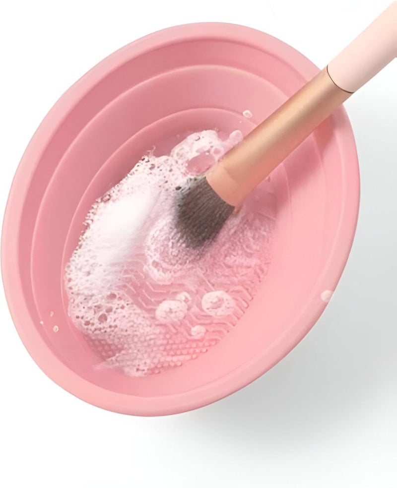 Brush scrubbing dish-Portable folding silicone rug with four internal compartments designed to effectively remove makeup residue while maintaining the shape of the brush with colorful elegance and lig