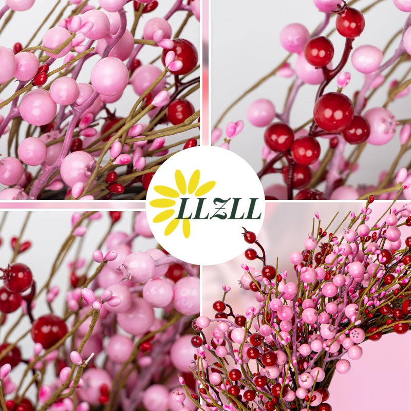 LLZLL Valentines Day Wreath 22 Inch Valentines Day Wreaths for Front Door Artificial Valentineâ€™s Day Door Wreath with Pink and Red Berries for Valentine's Day Anniversary Wedding Decor - Image 3
