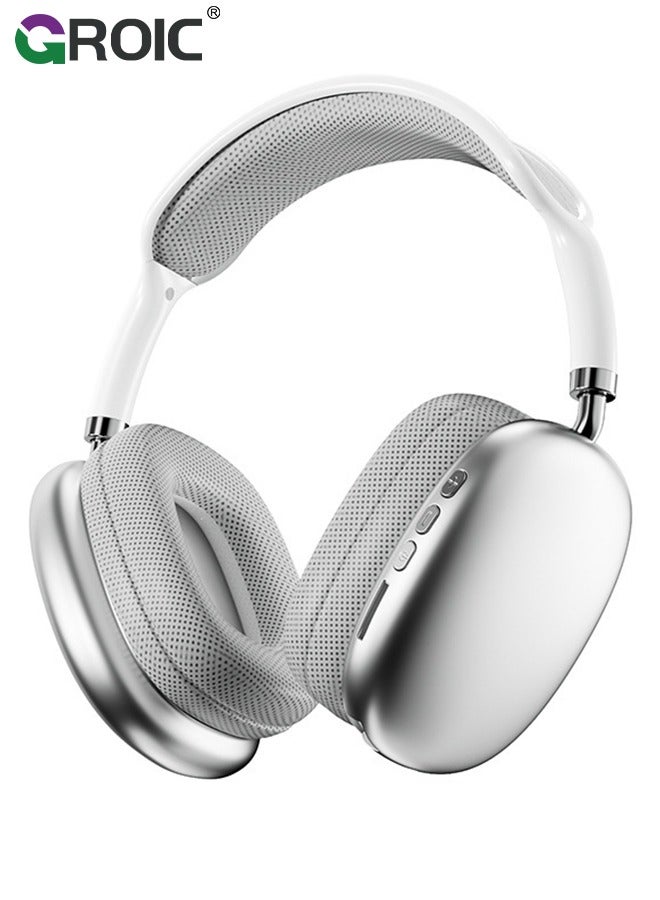 GROIC Wireless Bluetooth Headphones, Noise Reduction Over Ear Gaming Headset with Volume Control, Clear Sound Heavy Bass Wireless Headphones for Computer PC (Silver)  - Image 1