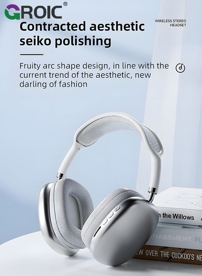 GROIC Wireless Bluetooth Headphones, Noise Reduction Over Ear Gaming Headset with Volume Control, Clear Sound Heavy Bass Wireless Headphones for Computer PC (Silver)  - Image 5