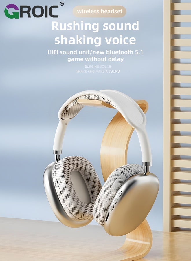 GROIC Wireless Bluetooth Headphones, Noise Reduction Over Ear Gaming Headset with Volume Control, Clear Sound Heavy Bass Wireless Headphones for Computer PC (Silver)  - Image 2