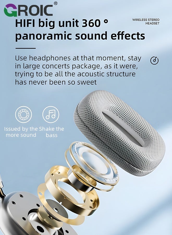 GROIC Wireless Bluetooth Headphones, Noise Reduction Over Ear Gaming Headset with Volume Control, Clear Sound Heavy Bass Wireless Headphones for Computer PC (Silver)  - Image 3