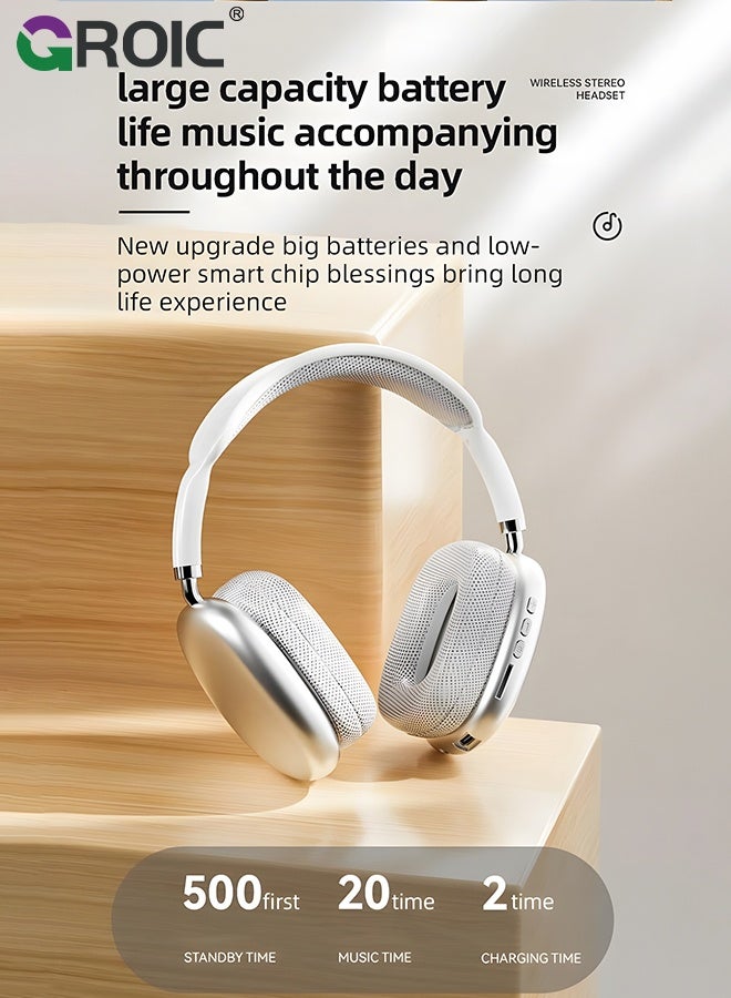 GROIC Wireless Bluetooth Headphones, Noise Reduction Over Ear Gaming Headset with Volume Control, Clear Sound Heavy Bass Wireless Headphones for Computer PC (Silver)  - Image 4