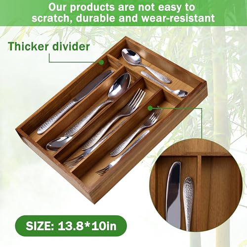 Greenual Acacia Wood Silverware Organizer 10 In Utensil Organizer Silverware Tray for Drawer Cutlery Flatware Organizer for Kitchen - Image 3