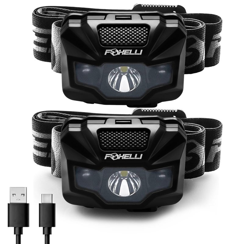 Foxelli USBâ€‘Câ€¯Rechargeable LED Headlampâ€¯â€“ Ultraâ€‘Light 2.4â€¯oz & Brightâ€¯180â€¯Lumensâ€¯â€“ Red/White Light, 5â€¯Modes, IPX5 Waterproof, 40â€¯h Runtime for Trail Running, Camping, Hiking - Image 1