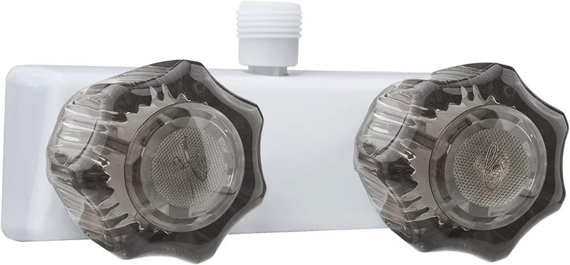 DSRTLP RV Shower Faucet, Camper Shower Faucet Replacement, with 2 knobs 4 Inches Outdoor Shower Faucet use for Mobile Outside Van Travel Trailer Motorhome Bathroom and Boat, White - Image 1