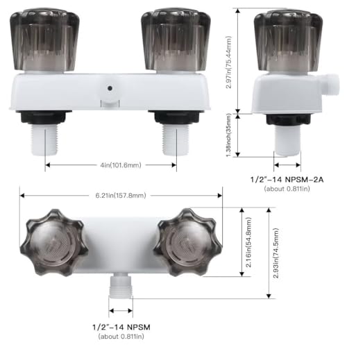 DSRTLP RV Shower Faucet, Camper Shower Faucet Replacement, with 2 knobs 4 Inches Outdoor Shower Faucet use for Mobile Outside Van Travel Trailer Motorhome Bathroom and Boat, White - Image 3