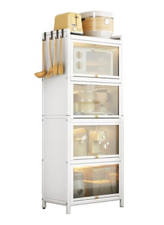 SKY-TOUCH 4-Tier Storage Cabinet Standing Shelf Units with 4 Door Bookshelf Bookcase with 4 Wheels Storage Rack Organizer Workstation for Kitchen Home Office Pantry Study White  - Image 4