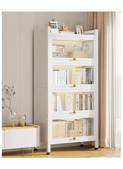 SKY-TOUCH 4-Tier Storage Cabinet Standing Shelf Units with 4 Door Bookshelf Bookcase with 4 Wheels Storage Rack Organizer Workstation for Kitchen Home Office Pantry Study White  - Image 5