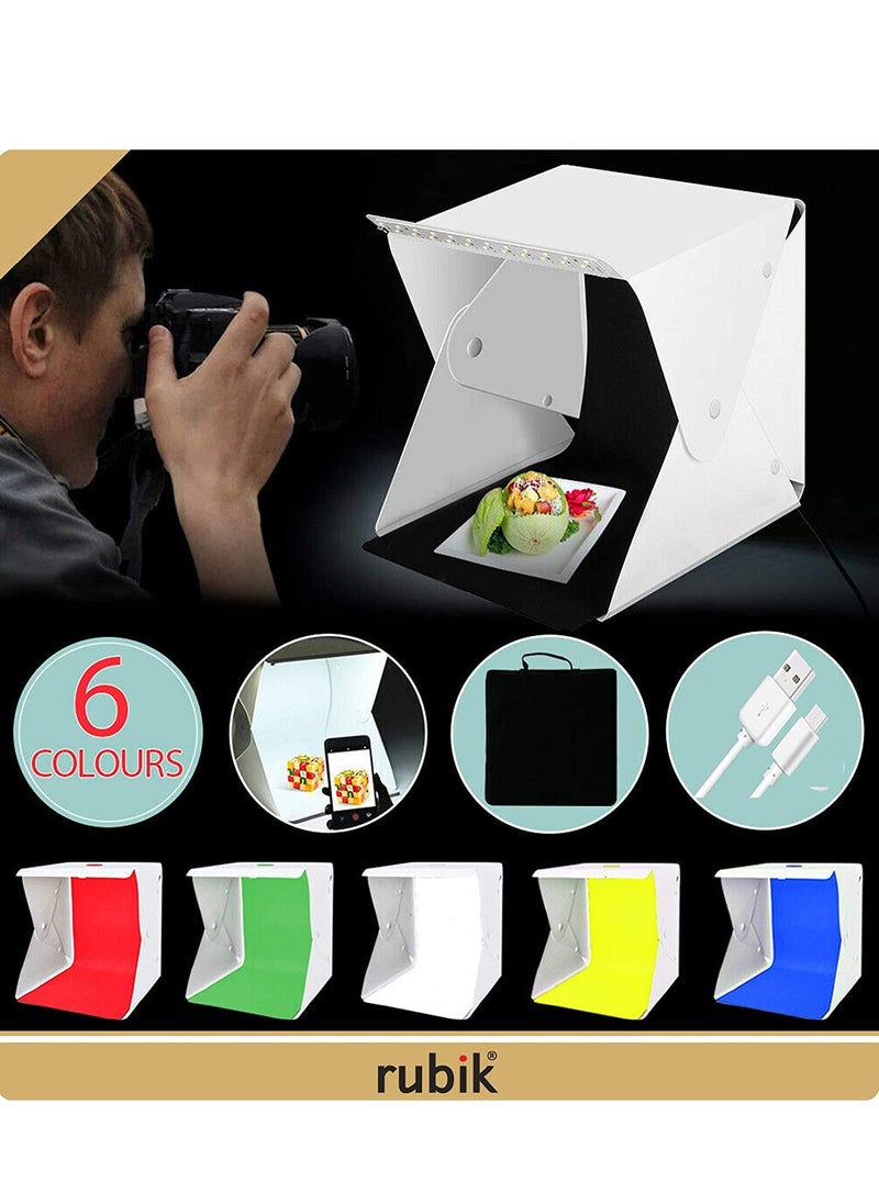 Photo Studio Box, Portable Photography Shooting Light Tent Kit, White Folding Lighting Softbox with 70 LED Lights + 6 Backdrops for Product Display (40x40x40cm Photo Studio)