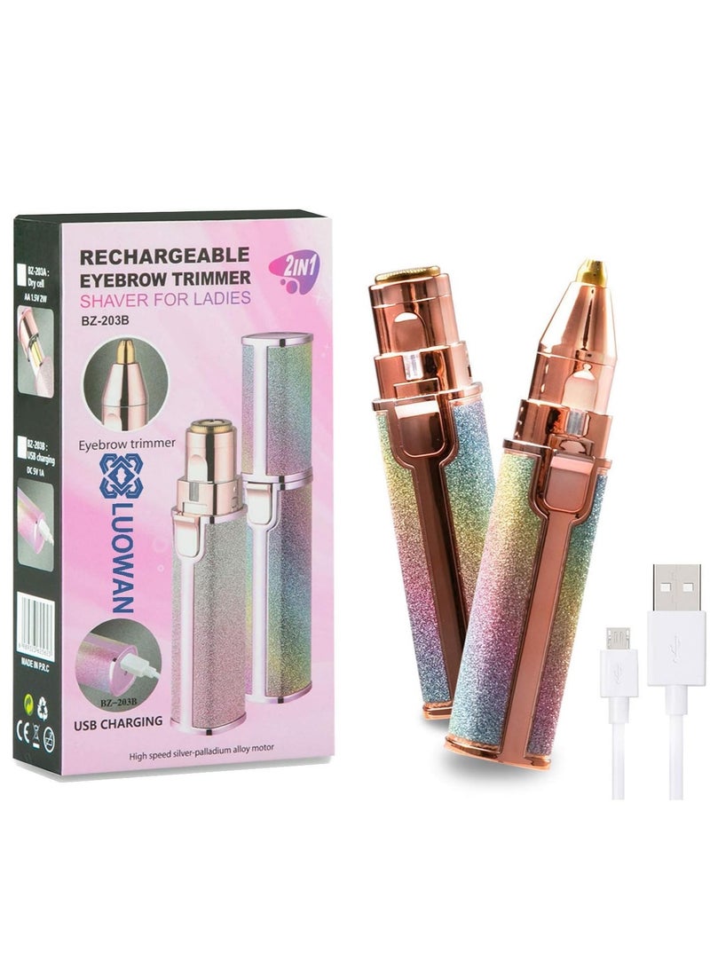 ELTRAZONE Rechargeable Eyebrow Trimmer & Facial Hair Remover for Women, 2 in 1 USB Charging Eyebrow Razor with Built-in LED Light, Eyebrow & Painless Hair Remover - Image 1