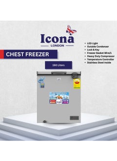 ICONA Icona 150L Chest Freezer – Single Door Deep Freezer with Storage Basket, LED Light, Adjustable Temperature, Silent Operation – Model ILCF-175H  - Image 2