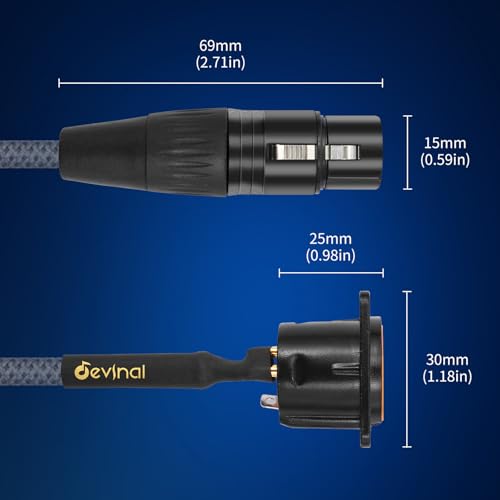 Devinal XLR Pass Through Cable, XLR Male Panel Mount to Female Connector Adapter, Mic Feed/Pass Thru Converter for Stage Box, Patch Panel, Floor Box (Male D-Type Female 2-Pack 2FT) - Image 5