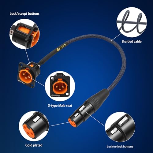 Devinal XLR Pass Through Cable, XLR Male Panel Mount to Female Connector Adapter, Mic Feed/Pass Thru Converter for Stage Box, Patch Panel, Floor Box (Male D-Type Female 2-Pack 2FT) - Image 3