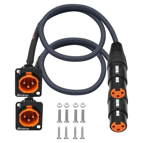 Devinal XLR Pass Through Cable, XLR Male Panel Mount to Female Connector Adapter, Mic Feed/Pass Thru Converter for Stage Box, Patch Panel, Floor Box (Male D-Type Female 2-Pack 2FT) - Image 1