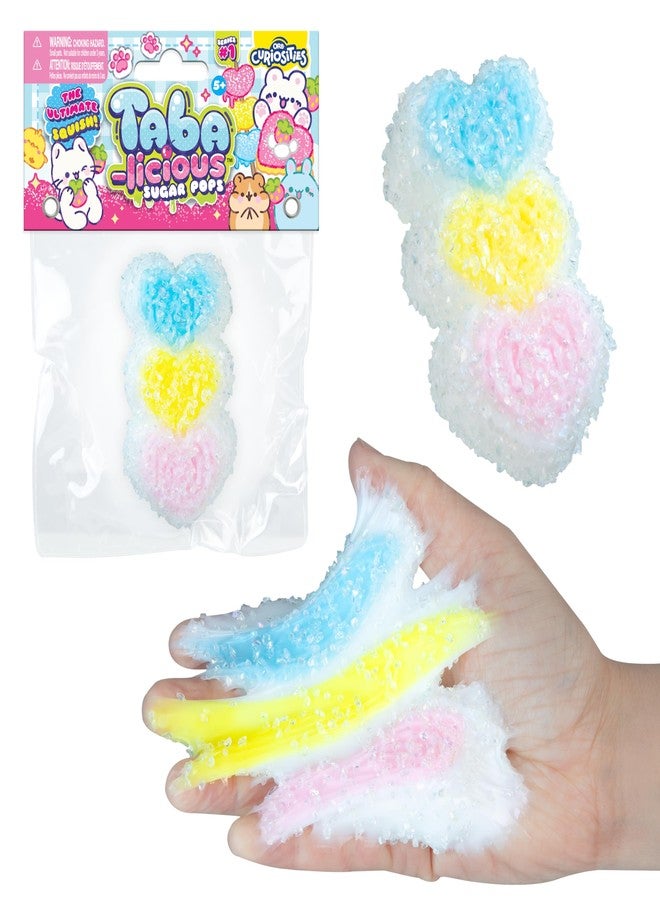 The Orb Factory ORB Tabalicious Sugar Pops TABA Rainbow Triple Heart Squishy Toy - Blue, Yellow and Pink Linked Hearts with Sparkles - Soft Sticky TABA Squishies - Fun Squishy Stress Ball Fidget Toys for Kids, Adults - Image 1
