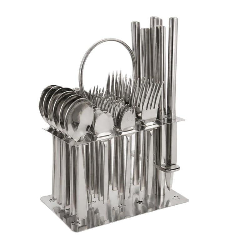 Premium 30-Piece Stainless Steel 18/10 Flatware Set with Modern Display Stand | Luxury Mirror-Polished Silverware Cutlery Set for 6 | Elegant Hanging Tabletop Organizer for Spoons, Forks, and Knives - Image 2