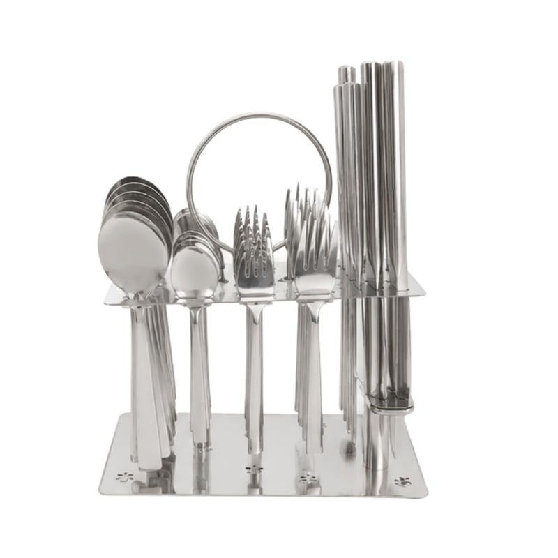 Premium 30-Piece Stainless Steel 18/10 Flatware Set with Modern Display Stand | Luxury Mirror-Polished Silverware Cutlery Set for 6 | Elegant Hanging Tabletop Organizer for Spoons, Forks, and Knives - Image 3