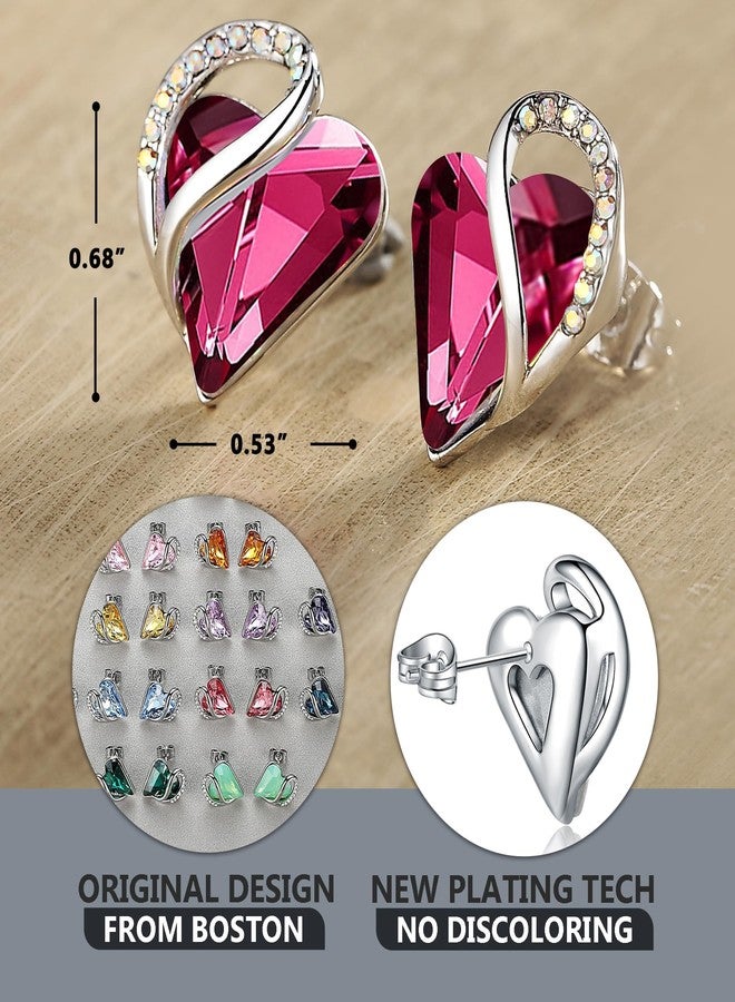 Leafael Infinity Love Heart Earrings for Women, Birthstone Crystal Earrings with Healing Stones, Silver-tone Crystal Stud Earrings, Allergy-Free Jewelry Gift for Women with Gift Box - Image 3