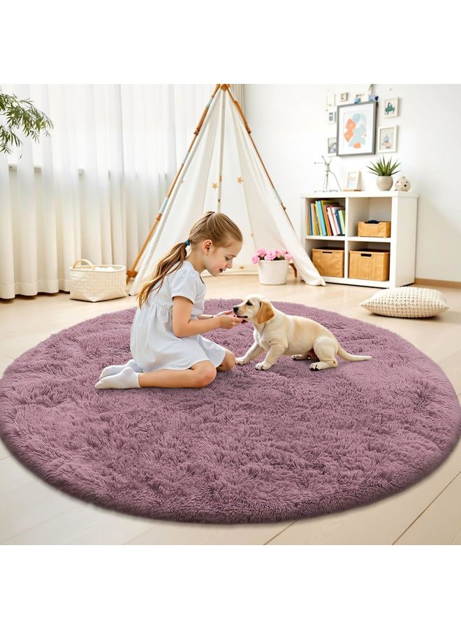 OLANLY Blush Round Rugs for Bedroom - Machine Washable, 4 ft Circle Area Rugs for Living Room, Soft and Fluffy Shaggy Carpet for Teen Girls and Boys, Nursery Rooms, Dorms, Home Decor Aesthetic - Image 3