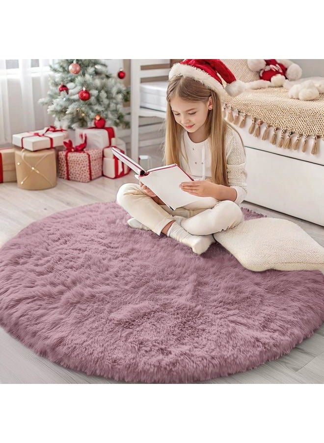 OLANLY Blush Round Rugs for Bedroom - Machine Washable, 4 ft Circle Area Rugs for Living Room, Soft and Fluffy Shaggy Carpet for Teen Girls and Boys, Nursery Rooms, Dorms, Home Decor Aesthetic - Image 1
