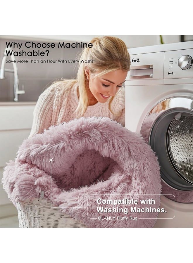 OLANLY Blush Round Rugs for Bedroom - Machine Washable, 4 ft Circle Area Rugs for Living Room, Soft and Fluffy Shaggy Carpet for Teen Girls and Boys, Nursery Rooms, Dorms, Home Decor Aesthetic - Image 2