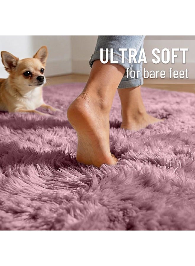 OLANLY Blush Round Rugs for Bedroom - Machine Washable, 4 ft Circle Area Rugs for Living Room, Soft and Fluffy Shaggy Carpet for Teen Girls and Boys, Nursery Rooms, Dorms, Home Decor Aesthetic - Image 4