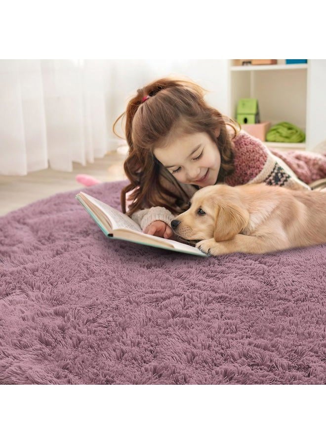 OLANLY Blush Round Rugs for Bedroom - Machine Washable, 4 ft Circle Area Rugs for Living Room, Soft and Fluffy Shaggy Carpet for Teen Girls and Boys, Nursery Rooms, Dorms, Home Decor Aesthetic - Image 5