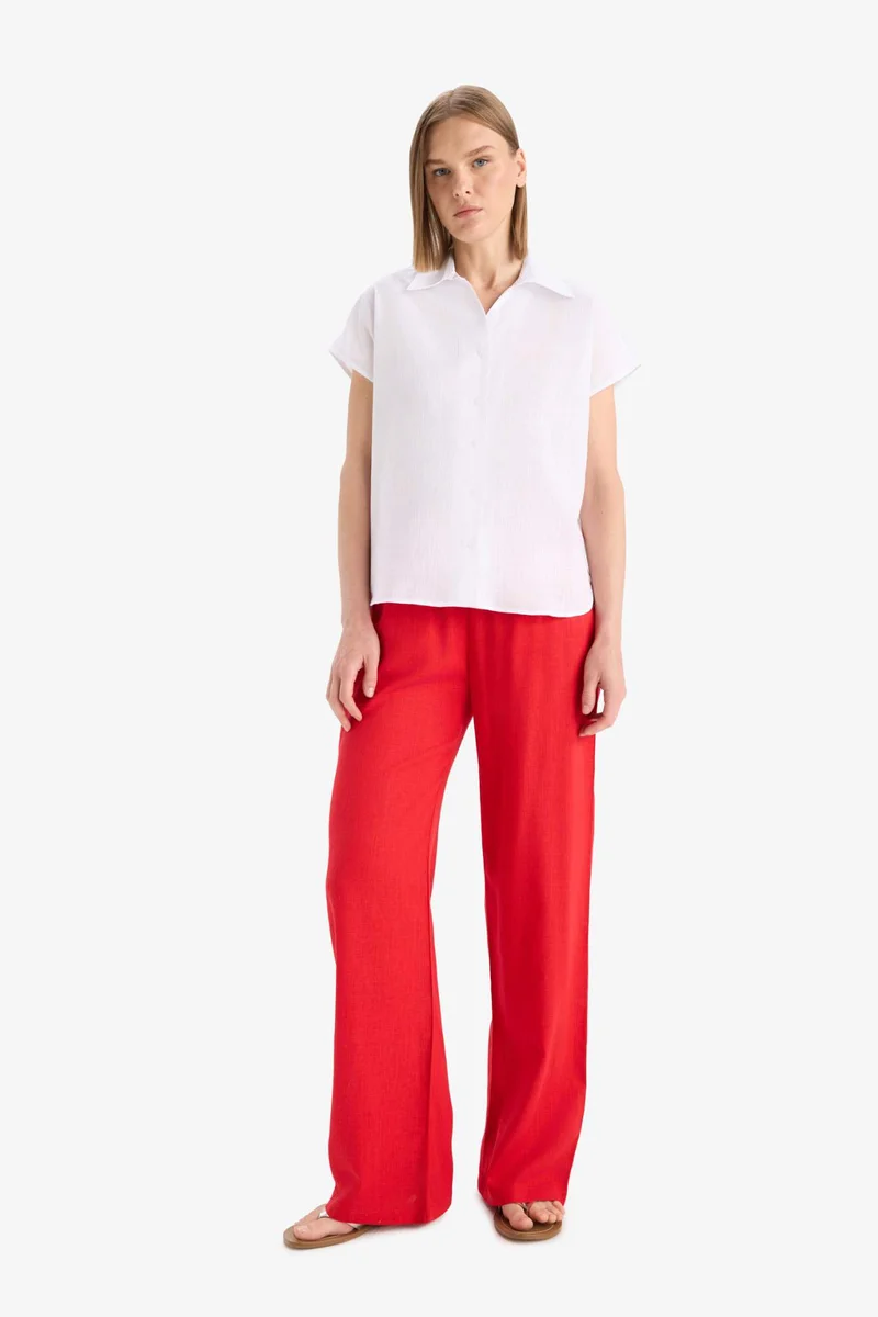 Defacto Straight Fit Double Pocket Linen Blended Trousers