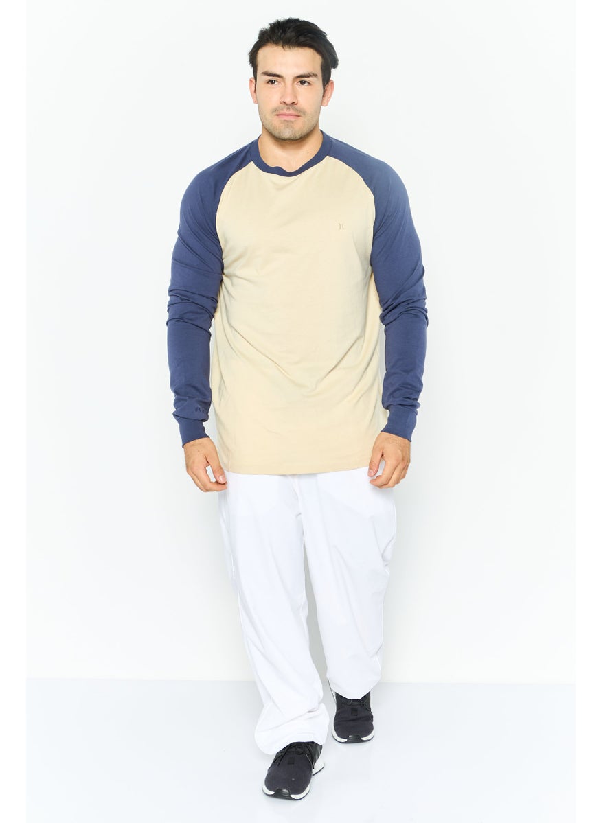 Hurley Men Crew Neck Long Sleeve Embroidered Logo T Shirt, Beige  - Image 4