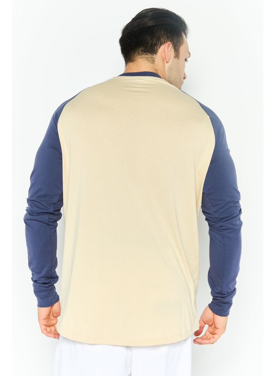 Hurley Men Crew Neck Long Sleeve Embroidered Logo T Shirt, Beige  - Image 2