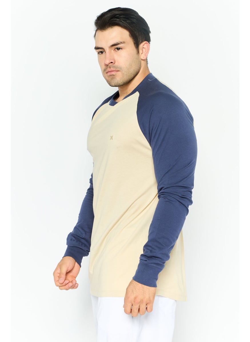 Hurley Men Crew Neck Long Sleeve Embroidered Logo T Shirt, Beige  - Image 3