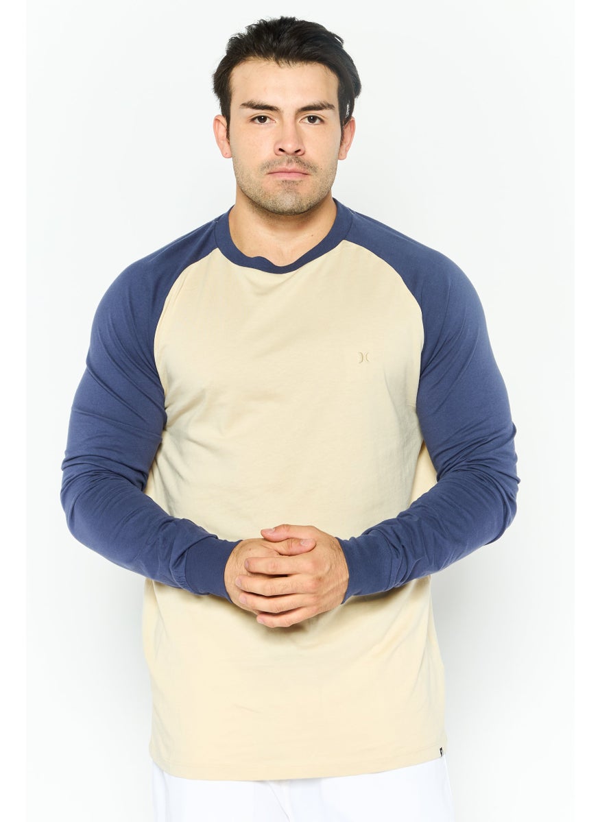 Hurley Men Crew Neck Long Sleeve Embroidered Logo T Shirt, Beige  - Image 1