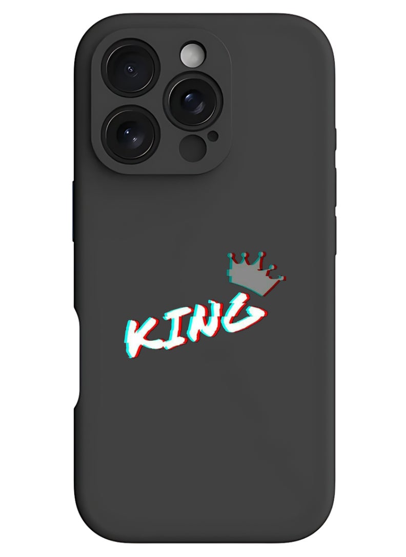 Theodor iPhone 16 Pro Max Black Protective Slim Fit Case Liquid Silicone Cover with Full Body Protection Anti-Scratch Shockproof Case For iPhone - King  - Image 1