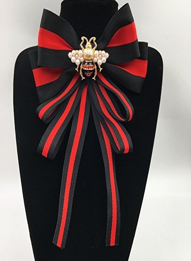 TOPAZ black bow tie brooch for women bowknot red jabot collar Pre Tied Neck Tie black fabric brooch Adustable ribbon Brooch bee Pin for Christmas Wedding Party (SR116)