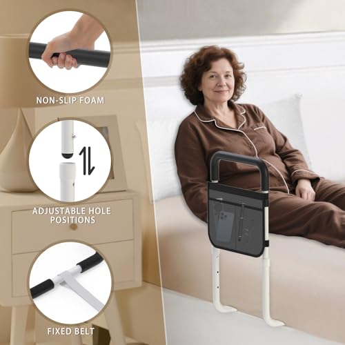 OCBAiLi Bed Rails for Elderly Adults Safety, Bed Handle Bedside Assist, Adult Bed Rails for Seniors, Adjustable Bed Bar with Storage Pocket & Fixing Strap, Bed Cane Fits Twin, Queen, Full, King Bed - Image 4