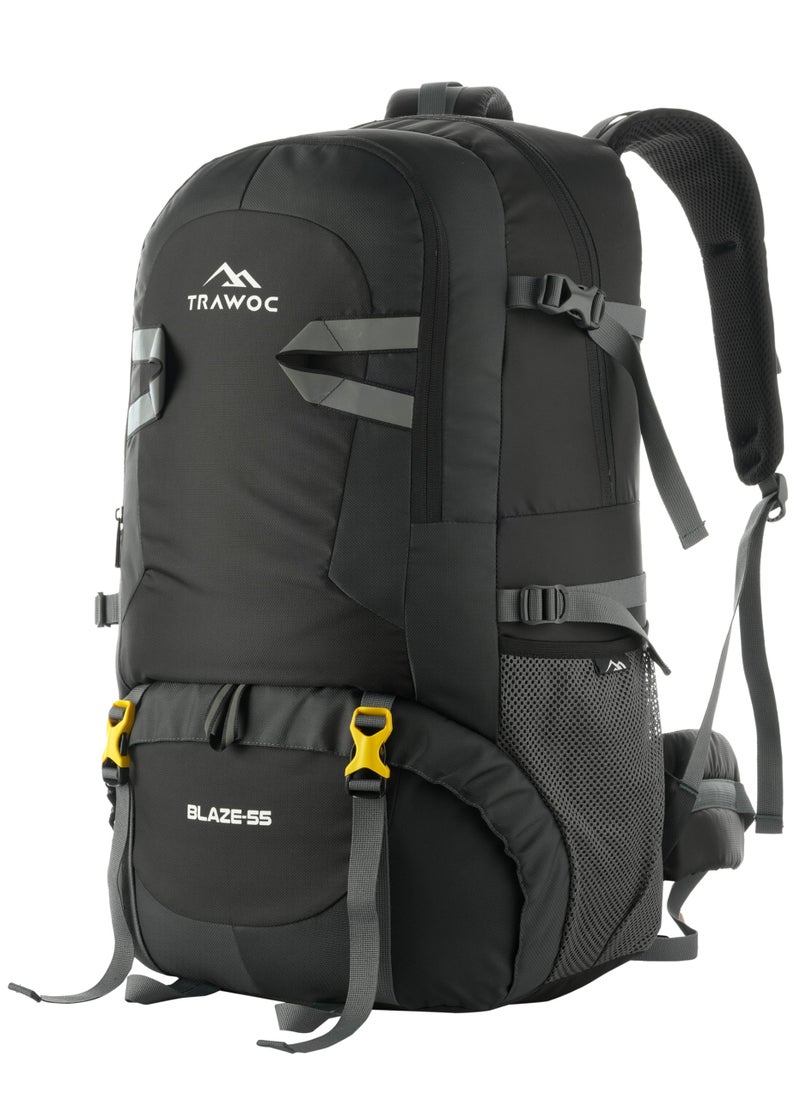 TRAWOC BLAZE 55 Liter Travel Backpack Daypack Bag for Camping Hiking Trekking Bag for Men & Women, Black, SHK014, 3 Year Warranty - Image 1