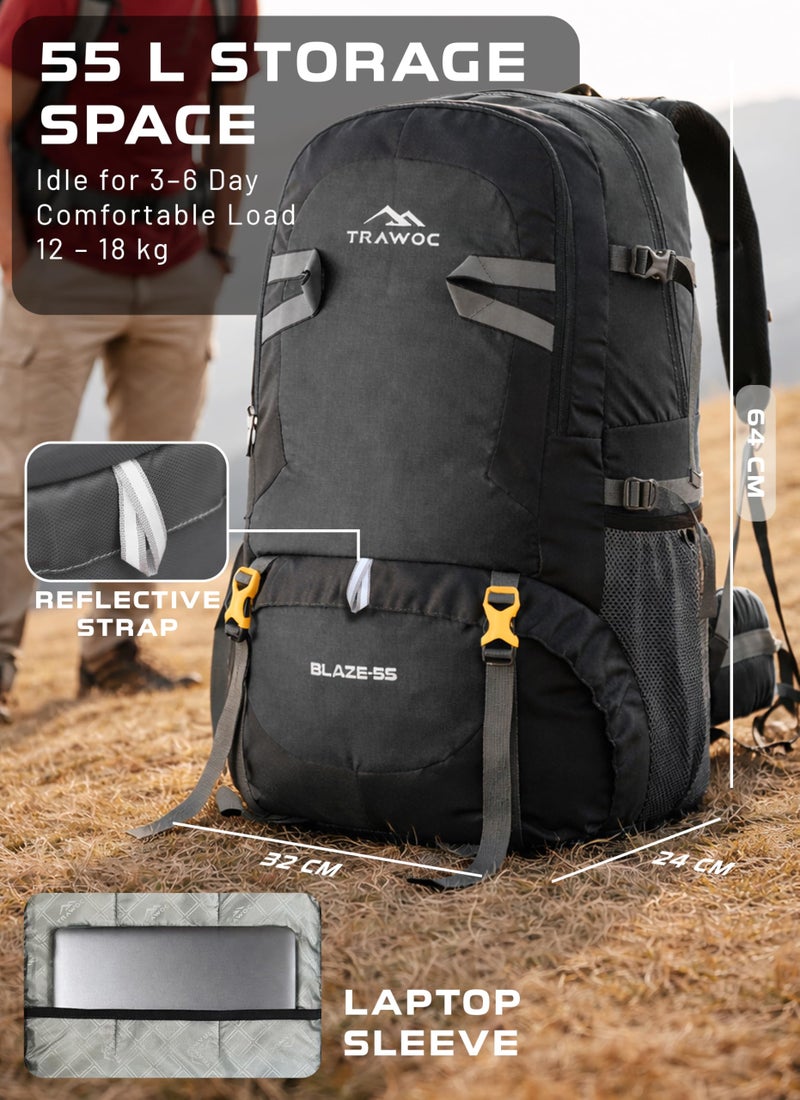 TRAWOC BLAZE 55 Liter Travel Backpack Daypack Bag for Camping Hiking Trekking Bag for Men & Women, Black, SHK014, 3 Year Warranty - Image 5