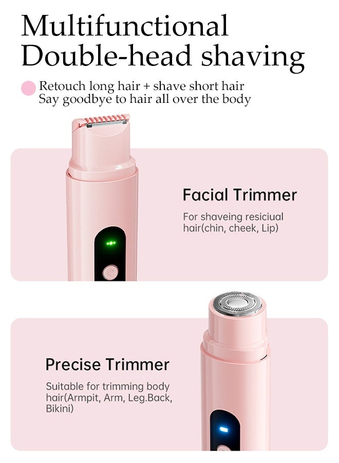 DUNISO 2 in 1  Dual Head Electric  Bikini Trimmer for Women, IPX7  Waterproof Painless Body Hair Trimmer ,Cordless Shaver with Type-C Charging,Pink - Image 3