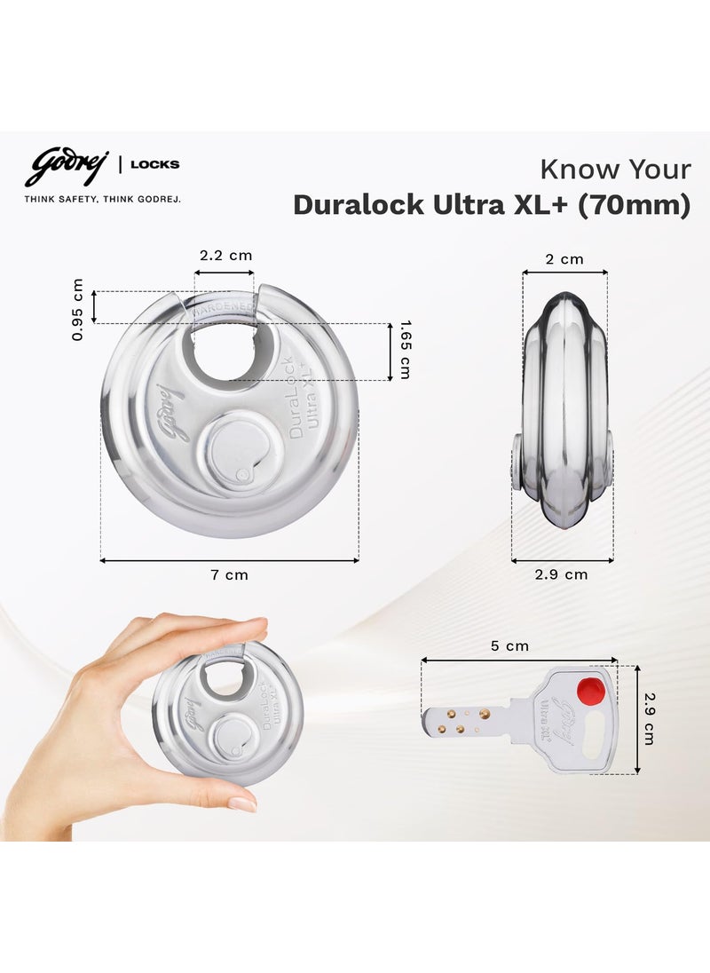 Godrej Locking Solutions and Systems Godrej Locks 4066 Ultra xl duralock padlock 70mm with 3 keys Silver Painted Finishsmall sizePack of 1Steel  - Image 4