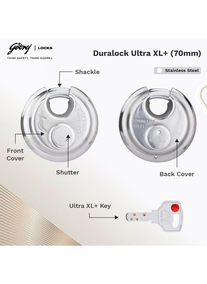 Godrej Locking Solutions and Systems Godrej Locks 4066 Ultra xl duralock padlock 70mm with 3 keys Silver Painted Finishsmall sizePack of 1Steel  - Image 2