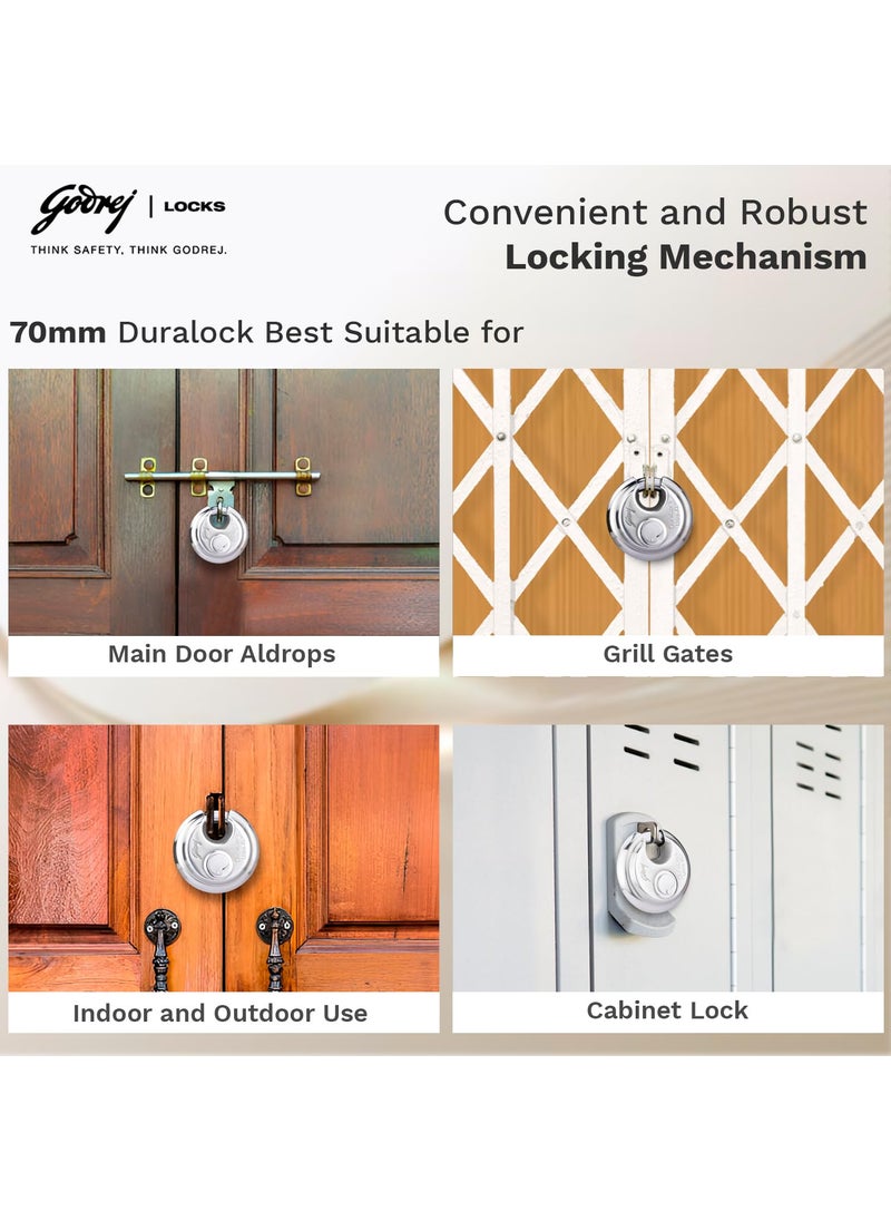 Godrej Locking Solutions and Systems Godrej Locks 4066 Ultra xl duralock padlock 70mm with 3 keys Silver Painted Finishsmall sizePack of 1Steel  - Image 5