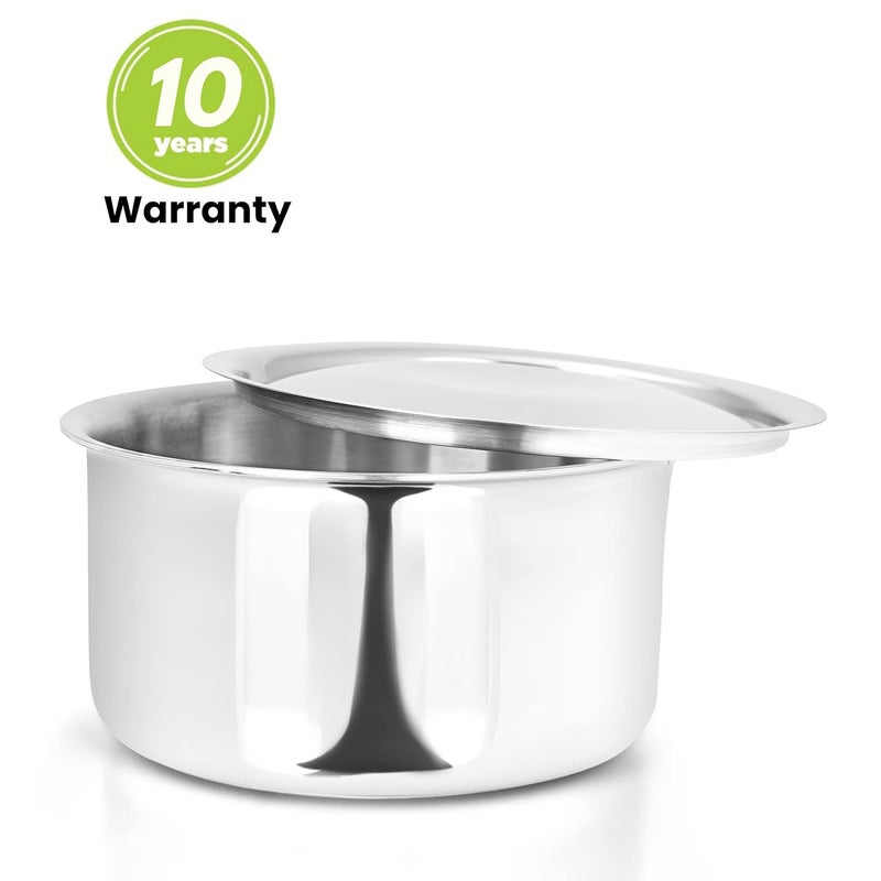 Allo Stainless Steel Triply Tope with Lid/Patila/Bhagona for Grains/Soups/Canning/Desserts/Broth Boiling Tope Induction Gas Base Multi-Purpose Steel | 10 Years Warranty 20cm, 3.8 litres - Image 2
