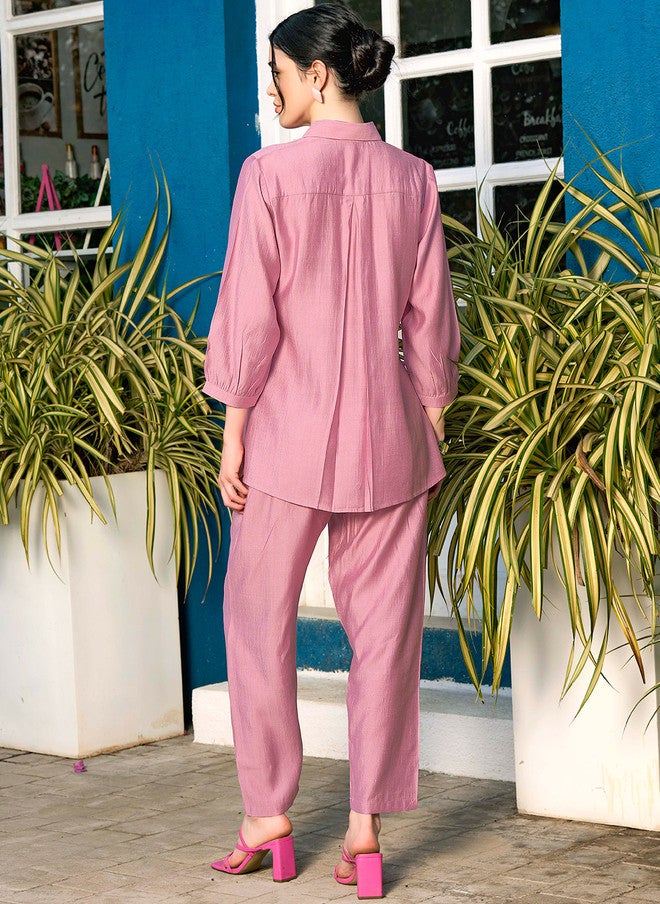 Zeyo Pink & Blue Printed Shirt Collar Set with Trousers - Image 5